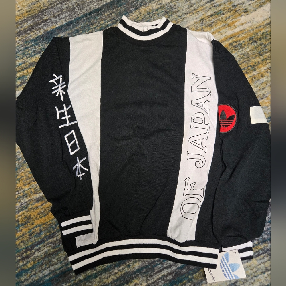 Vintage 80s Adidas Japan Sweatshirt Run DMC Black Embroidered